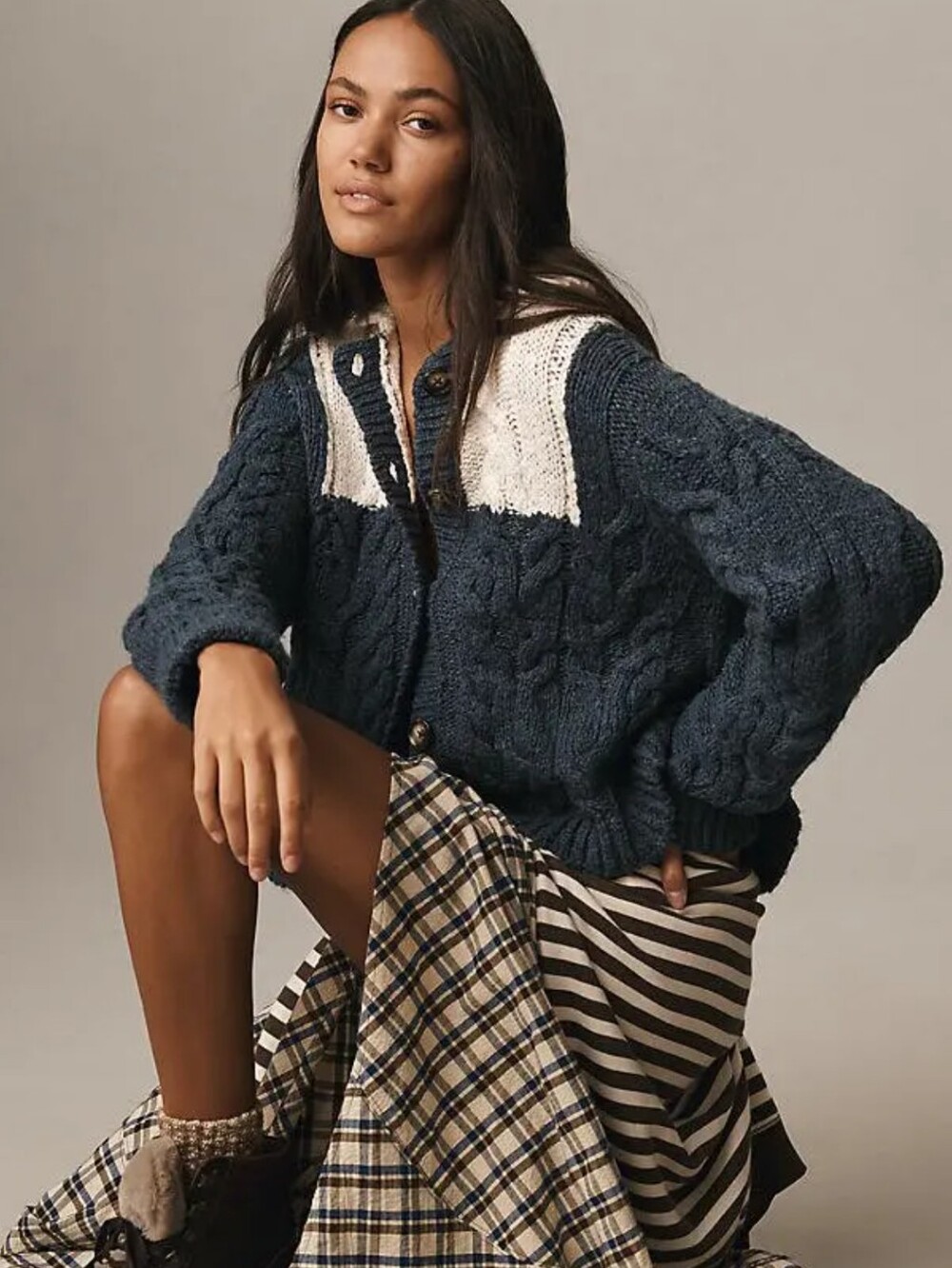 Anthropologie Pilcro Collared Cable-Knit Cardigan Sweater XS